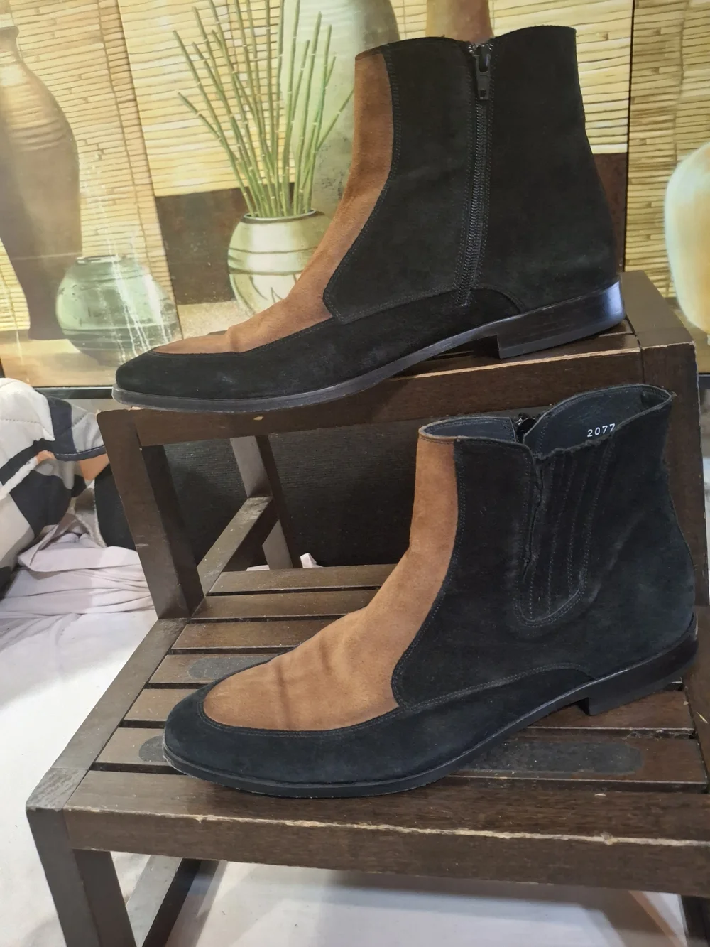 Men's Two-Tone Black and Brown Suede Chelsea Boots